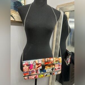 Colorful Clutch with Long Chain .Covered in Magazine Covers !